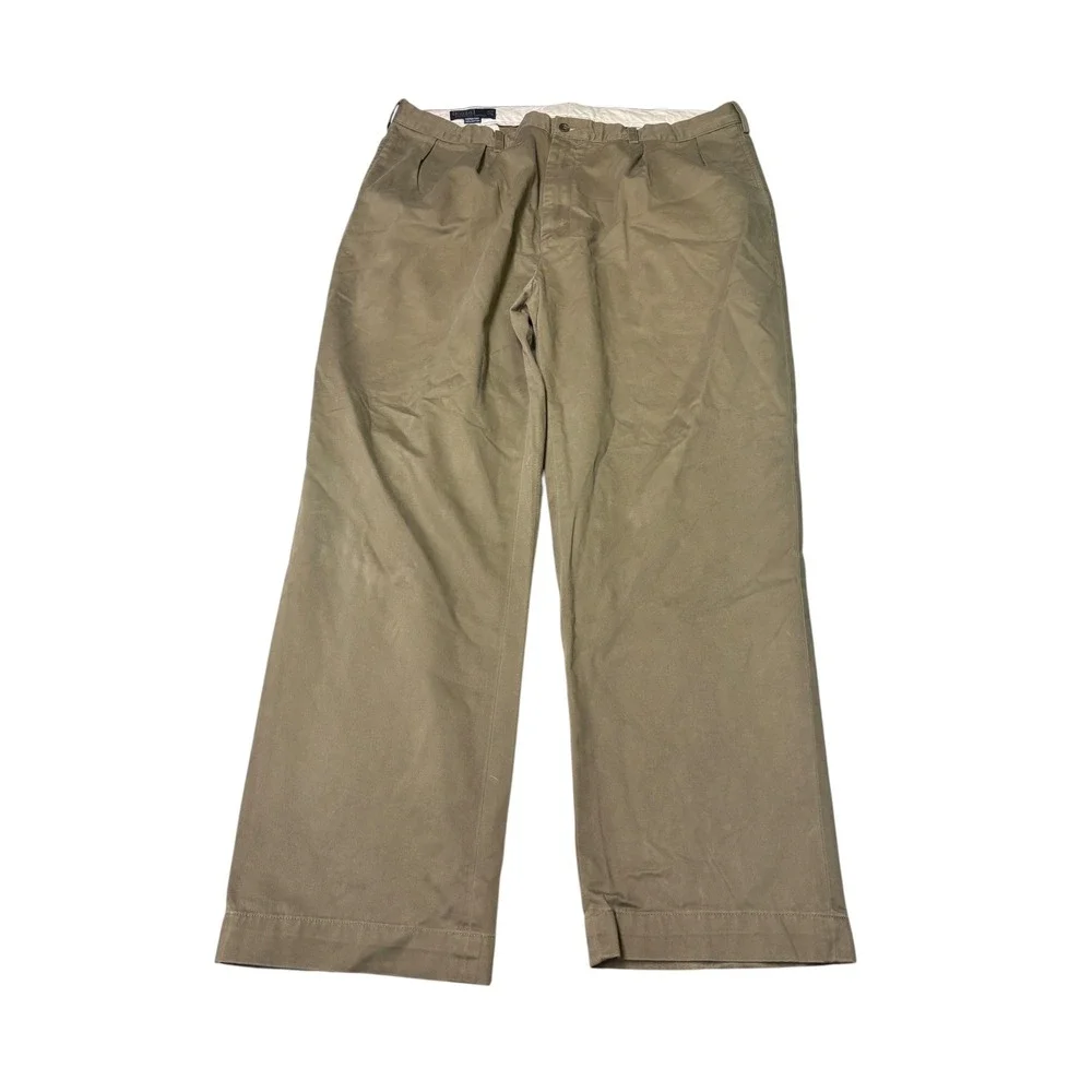 VTG Polo Ralph Lauren Andrew Pant Men 40x30 Olive Green Pleated Cotton Chino